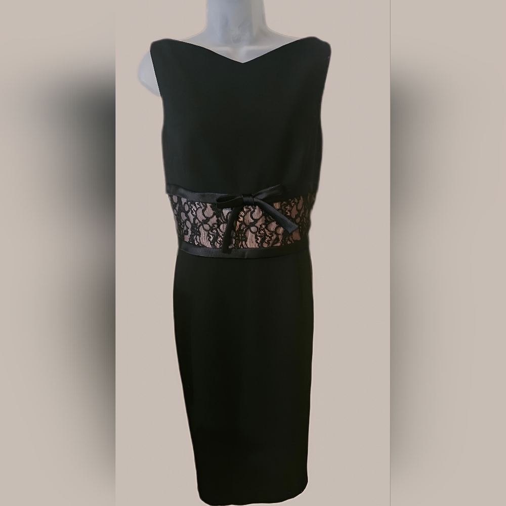 SHANI Black Midi Dress with Lace Detail